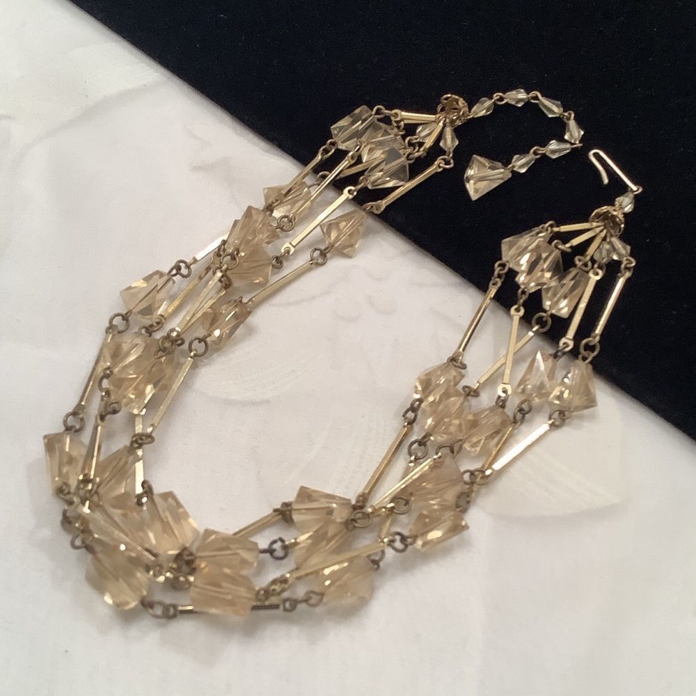 Vintage Gold Tone Multi Strand Crystal Necklace - Picture 3 of 8